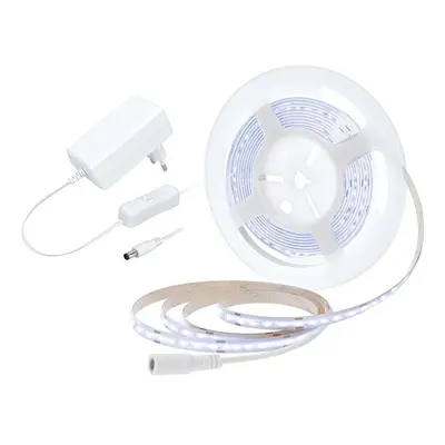 Solight LED COB pásek, sada s adaptérem, vypínač, 5m, 8W/m, 800lm/m, studená bílá