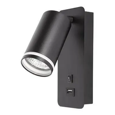 Nástěnná lampa s vypínačem, GU10 Kruhová 55 mm, černá, nabíječka USB