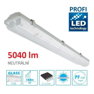 KOMPLET PROFI 2 Prachotěsné svítidlo +2 LED trubice T8 36W 5040lm 120cm NEUTRÁLNÍ