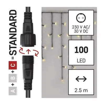 Standard LED spojovací vánoční řetěz – rampouchy, 2,5 m, venkovní, teplá bílá