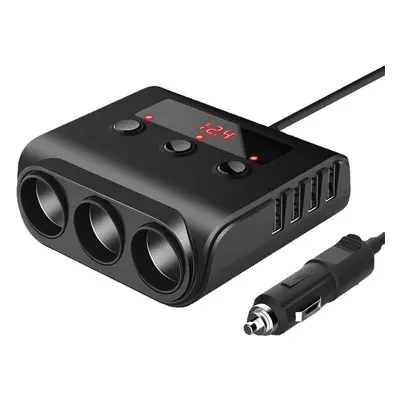 Rozdělovač zásuvek auto zapalovače 1/4 + nabíječka 4xUSB s kabelem a voltmetrem