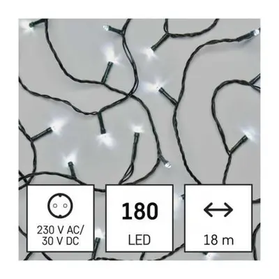 LED vánoční řetěz, 18 m, venkovní i vnitřní, studená bílá, programy