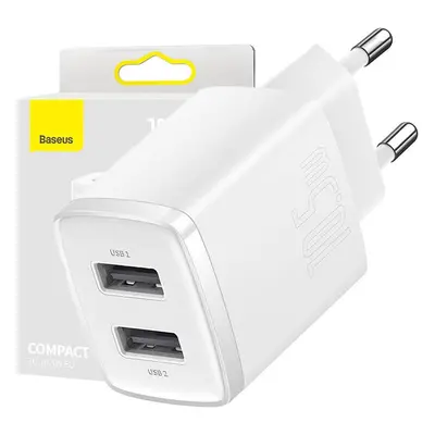 Kompaktní rychlonabíječka Baseus, 2x USB, 10,5 W (bílá)