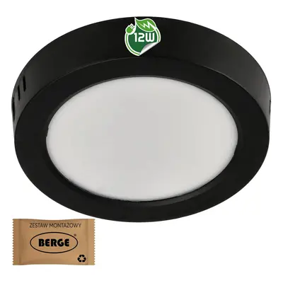 Kulatý LED panel přisazený - černý - 12W - PC - neutrální bílá