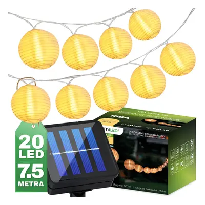 Girlanda solární zahradní 20x LED Ozdobne Lampiony 7.59m Teplá 3000K RISA LUMILED