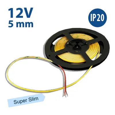 LED pásek COB Super Slim 480 LED/m 7W/m 12V IP20 role 5m TEPLÁ BÍLÁ 3000K