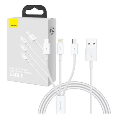 Baseus Superior Data USB na M+L+C 3,5A rychlonabíjecí kabel 1M (bílý)