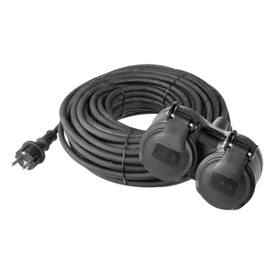 Venkovní prodlužovací kabel 25 m / 2 zásuvky / černý / guma / 230 V / 1,5 mm2