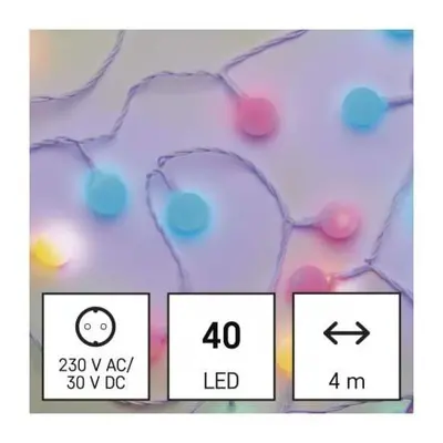 LED světelný cherry řetěz – kuličky 2,5 cm, 4 m, venkovní i vnitřní, rGB nebo CCT, časovač