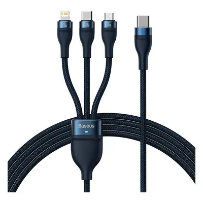 Kabel USB 3 v 1 Baseus Flash Series 2, USB-C + micro USB + Lightning, 100 W, 1,5 m (modrý)