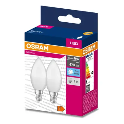 2PAK LED žárovka LED E14 B35 4,9W = 40W 470lm 4000K Neutrální 200° OSRAM VALUE