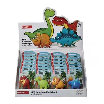 LED klíčenka – dinosauři se zvukem na LR54, 24 ks, display box