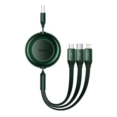 Kabel 3 v 1 Baseus Bright Mirror 2 USB, micro USB / Lightning / USB-C, plochý, 3,5 A, 1,1 m (zel