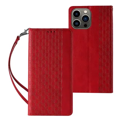 Magnet Strap Case iPhone 14 Pro Max flip cover peněženka mini lanyard stand red