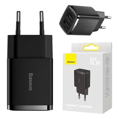 Kompaktní rychlonabíječka Baseus, 2x USB, 10,5 W (černá)