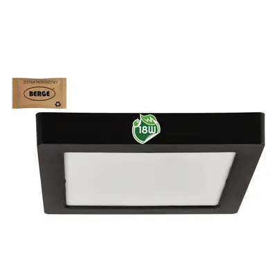 Čtvercový LED panel přisazený - černý - 18W - PC - neutrální bílá