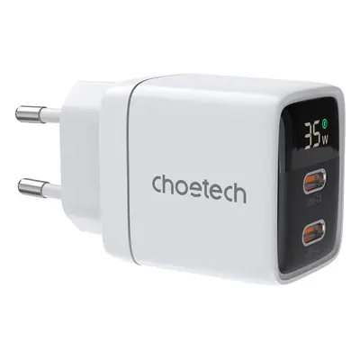 GaN Choetech PD6051 2x USB-C PD 35W síťová nabíječka s displejem - bílá