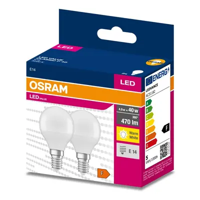 2PAK LED žárovka LED E14 P45 4,9W = 40W 470lm 3000K Teplá 200° OSRAM VALUE