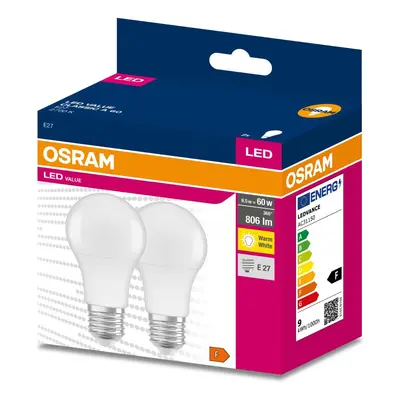 2PAK LED žárovka LED E27 A60 8,5W = 60W 806lm 2700K Teplá 200° OSRAM VALUE