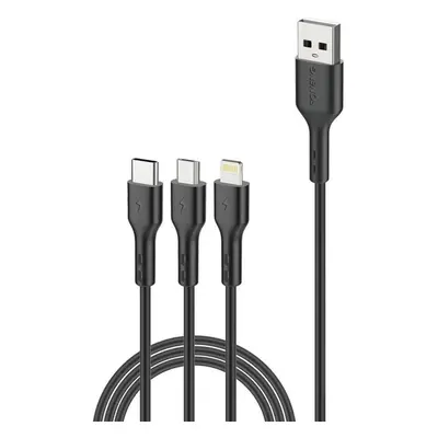 Kabel 3 v 1 z USB na USB-C / Lightning / Micro USB Foneng X36, 2,4 A, 2 m (černý)