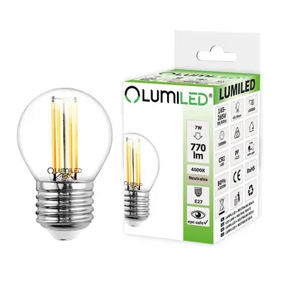 LED žárovka LED E27 P45 Filament 7W = 60W 806lm 4000K Neutrální 360° LUMILED