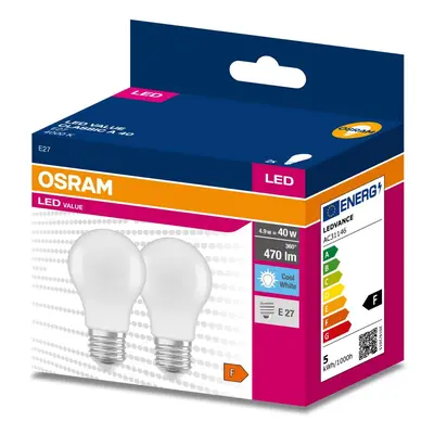 2PAK LED žárovka LED E27 A60 4,9W = 40W 470lm 4000K Neutrální 200° OSRAM VALUE