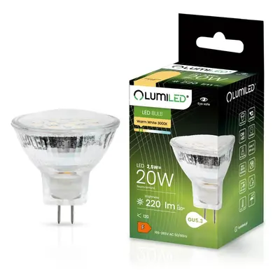 LED žárovka LED GU5.3 MR11 2,5W = 25W 220lm 3000K Teplá 120° LUMILED