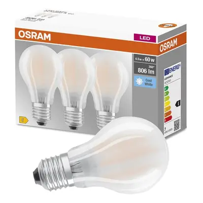 3PAK LED žárovka LED E27 A60 6,5W = 60W 806lm 4000K Neutrální 300° Filament OSRAM BASE