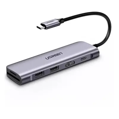 UGREEN CM195 adaptér 6 v 1 USB-C na 2x USB 3.0, HDMI, SD/microSD, 100 W (šedý)