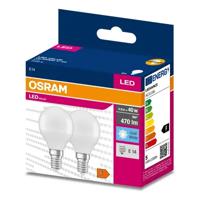 2PAK LED žárovka LED E14 P45 4,9W = 40W 470lm 4000K Neutrální 200° OSRAM VALUE