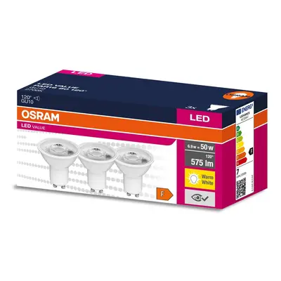 3PAK LED žárovka LED GU10 6,9W = 50W 575lm 2700K Teplá 120° OSRAM VALUE