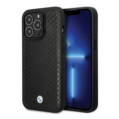 Kožené pouzdro BMW s diamantovým vzorem pro iPhone 14 Pro - černé