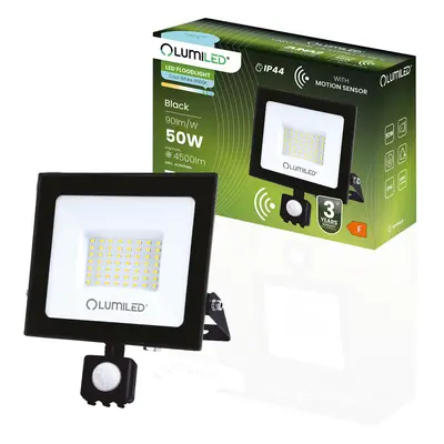 Reflektor LED ZUNA2 50W 4500lm 6500K IP44 Černý čidlo pohybu LUMILED