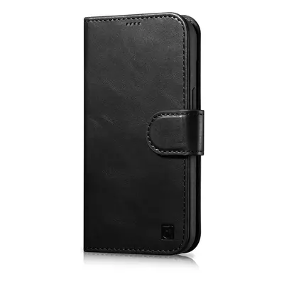 iCarer Oil Wax Wallet Case 2v1 kožené pouzdro na iPhone 14 Pro s klopou Anti-RFID černé (WMI1422