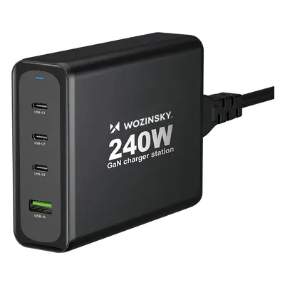 GaN Wozinsky WGCSB 240W USB-A / 3 x USB-C síťová nabíječka - černá