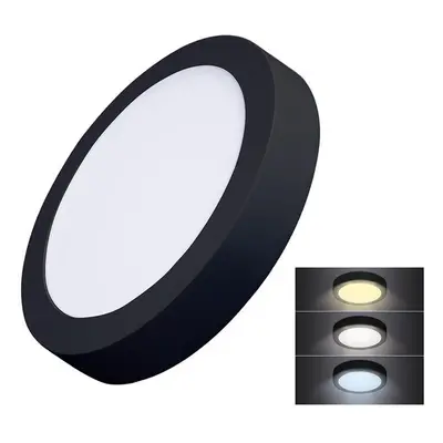 Solight LED mini panel CCT, přisazený, 18W, 1530lm, 3000K, 4000K, 6000K, kulatý, černá barva