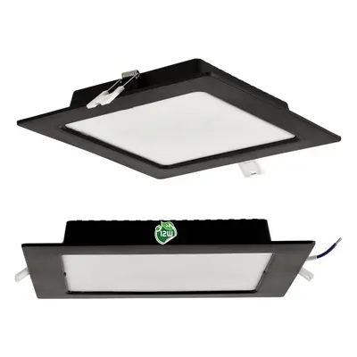 Čtvercový LED panel zapuštěný - černý - 12W - PC - neutrální bílá