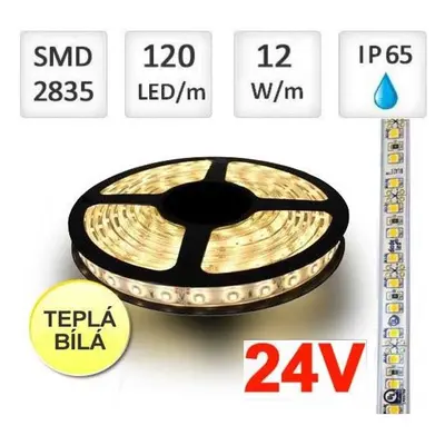 LED pásek 24V 120ks/m 2835 12W/m voděodolný-termokokon 1m, TEPLÁ