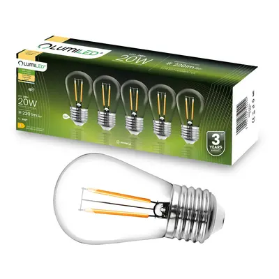 5-PAK LED žárovka LED E27 ST14 2W = 20W 3000K Teplá 220lm Filament do Girlandy LUMILED