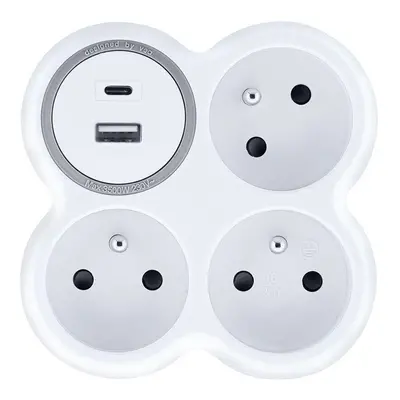 Solight rozbočka, 3x 15A, USB nabíječka A+C, bílá-šedá