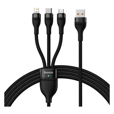 Kabel USB 3 v 1 Baseus Flash II, USB-C + micro USB + Lightning, 66 W, 1,2 m (černý)