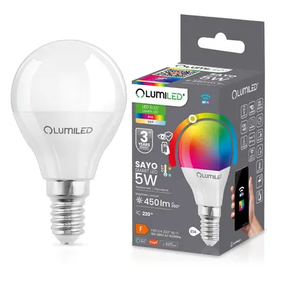 LED žárovka LED E14 P40 Koule 5W = 40W 450lm RGB CCT Stmívatelná inteligentní TUYA WiFi SMART SA