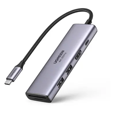 Adaptér 5v1 UGREEN CM511, rozbočovač USB-C na 2x USB,HDMI, USB-C, TF/SD (šedý)