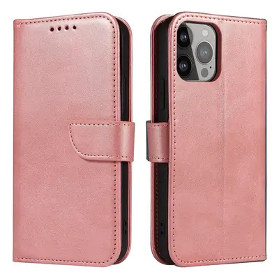 Elegantní pouzdro Magnet Case s flipovým krytem a funkcí stojánku pro iPhone 14 Pro růžové