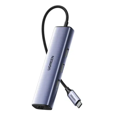 UGREEN CM475 Adaptér USB-C na 3x USB 3.0, RJ45, USB-C PD (šedý)