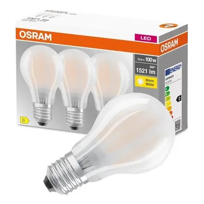 3PAK LED žárovka LED E27 A60 11W = 100W 1521lm 4000K Neutrální 300° Filament OSRAM BASE