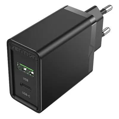 Síťová nabíječka EU USB-A (18 W) USB-C (20 W) Vention FBBB0-EU, 2,4 A, PD3.0 (černá)