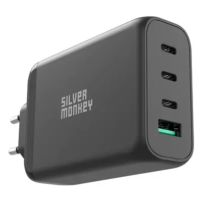 Silver Monkey GaN 130W 3x USB-C PD 1x USB-A 3.0 QC síťová nabíječka - černá