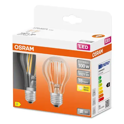 2Pak LED žárovka LED E27 A60 11W = 100W 1521lm 2700K Teplá 300° Filament OSRAM STAR