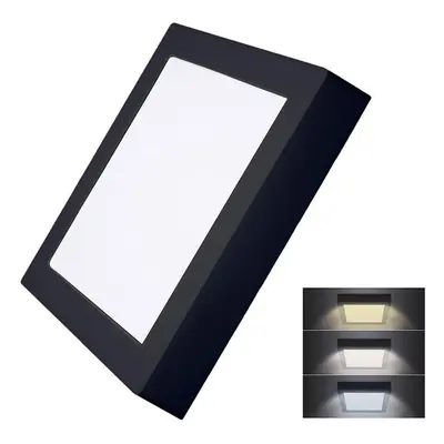 Solight LED mini panel CCT, přisazený, 18W, 1530lm, 3000K, 4000K, 6000K, čtvercový, černá barva